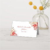 赤エレガントとアイボリーバラ結婚ズ プレイスカード (正面)