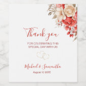 赤エレガントとアイボリーバラ結婚ズ ワインラベル (シングルラベル)