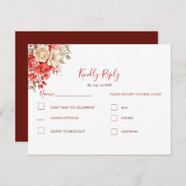 赤エレガントとアイボリーバラ結婚ズ 出欠カード