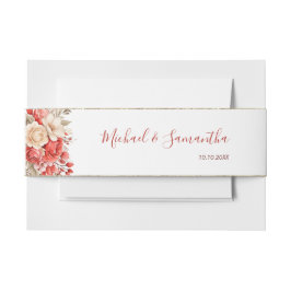 赤エレガントとアイボリーバラ結婚ズ 招待状ベリーバンド