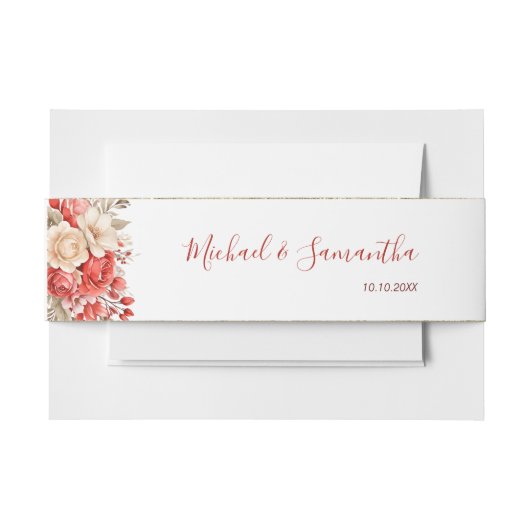 赤エレガントとアイボリーバラ結婚ズ 招待状ベリーバンド (正面例)