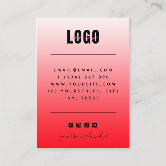 赤エレガントとピンクのアグラデーションイヤリングジュエリー表示 名刺 (裏面)