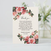 赤エレガントとピンクのバラのフローラ結婚 サンキューカード (スタンド正面)