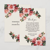 赤エレガントとピンクのバラのフローラ結婚 サンキューカード (正面/裏面)