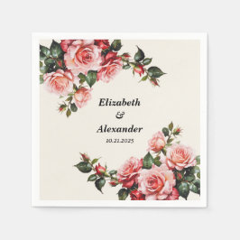 赤エレガントとピンクのバラのフローラ結婚 スタンダードカクテルナプキン