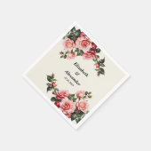 赤エレガントとピンクのバラのフローラ結婚 スタンダードカクテルナプキン (角)