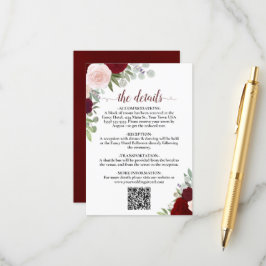 赤エレガントとピンクのバラ結婚スの詳細QRコード エンクロージャーカード