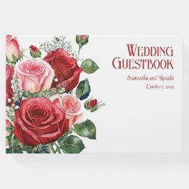赤エレガントとピンクのバラ結婚ズ ゲストブック