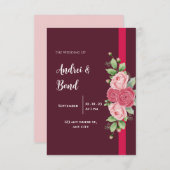 赤エレガントとピンクのバラ結婚ズ 招待状 (正面/裏面)