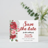 赤エレガントとピンクのバラ結婚ズ 案内ポストカード (スタンド正面)