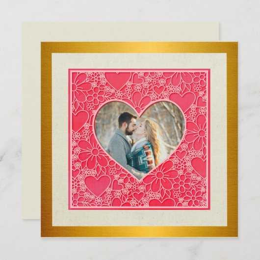 赤エレガントとピンクのフローラハートバレンタインデー (正面/裏面)