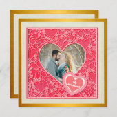 赤エレガントとピンクのフローラハートバレンタインデー (正面/裏面)