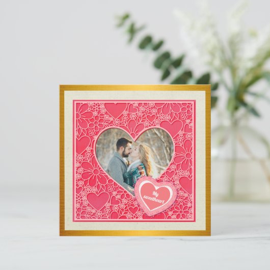 赤エレガントとピンクのフローラハートバレンタインデー (スタンド正面)