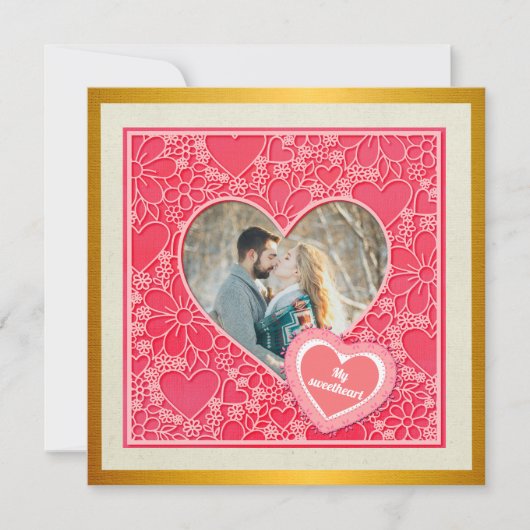 赤エレガントとピンクのフローラハートバレンタインデー (正面)