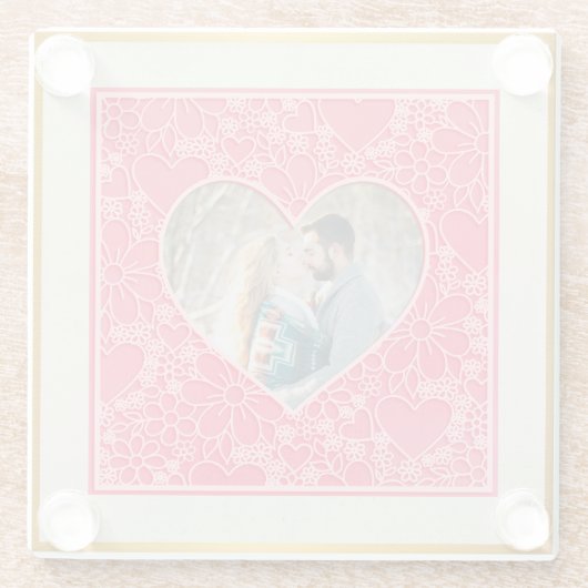 赤エレガントとピンクのフローラハートバレンタインデー ガラスコースター (裏面)