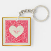 赤エレガントとピンクのフローラハートバレンタインデー キーホルダー (裏面)