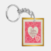 赤エレガントとピンクのフローラハートバレンタインデー キーホルダー (正面左)