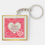 赤エレガントとピンクのフローラハートバレンタインデー キーホルダー (裏面)