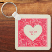 赤エレガントとピンクのフローラハートバレンタインデー キーホルダー (正面)