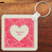赤エレガントとピンクのフローラハートバレンタインデー キーホルダー (裏面)