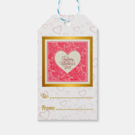 赤エレガントとピンクのフローラハートバレンタインデー ギフトタグ