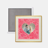 赤エレガントとピンクのフローラハートバレンタインデー マグネット (正面/裏面)