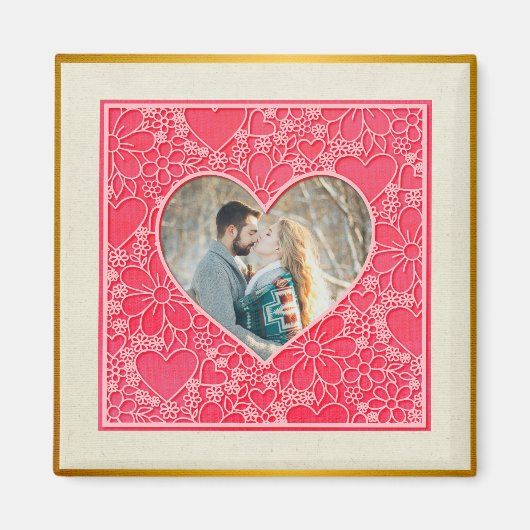 赤エレガントとピンクのフローラハートバレンタインデー マグネット (正面)