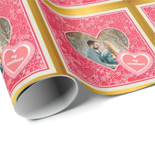赤エレガントとピンクのフローラハートバレンタインデー ラッピングペーパー (ロールコーナー)