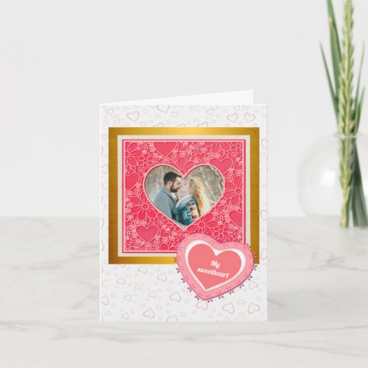 赤エレガントとピンクのフローラハートバレンタインデー 招待状 (正面)