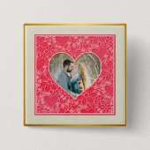 赤エレガントとピンクのフローラハートバレンタインデー 缶バッジ (正面)