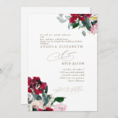 赤エレガントとピンクのフローラ両結婚親 招待状 (正面/裏面)