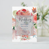 赤エレガントとピンクのフローラ結婚式招待状 招待状 (スタンド正面)