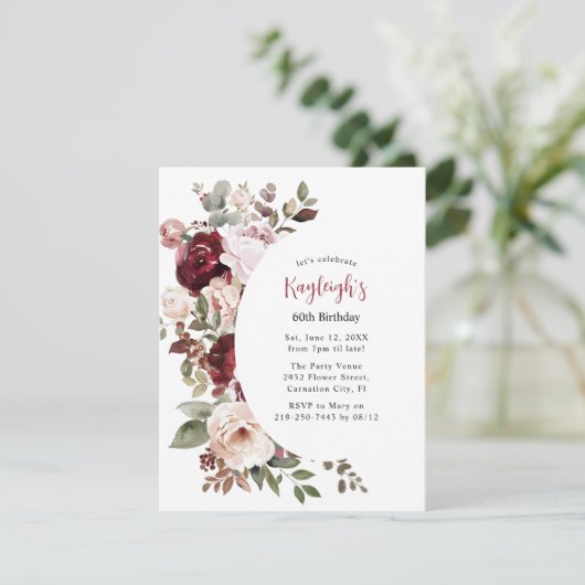 赤エレガントとピンクのフローラ誕生日 シーズンカード (スタンド正面)