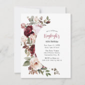 赤エレガントとピンクのフローラ誕生日 シーズンカード (正面)
