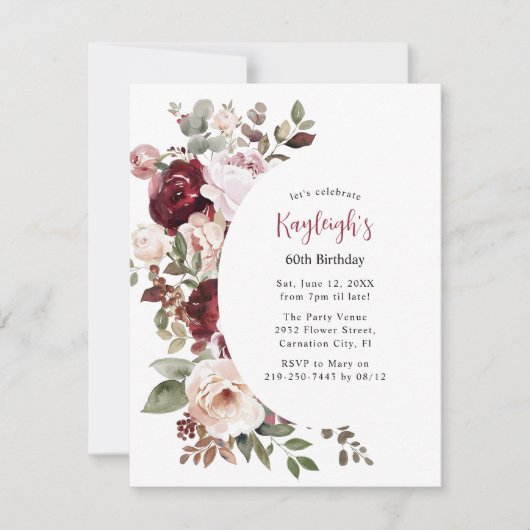 赤エレガントとピンクのフローラ誕生日 シーズンカード (正面)