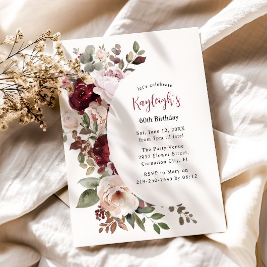 赤エレガントとピンクのフローラ誕生日 シーズンカード