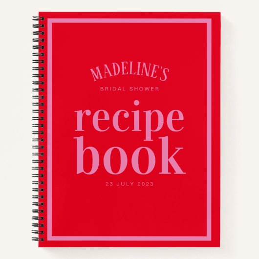 赤エレガントとピンクのブライダルシャワーレシピ本 ノートブック (正面)