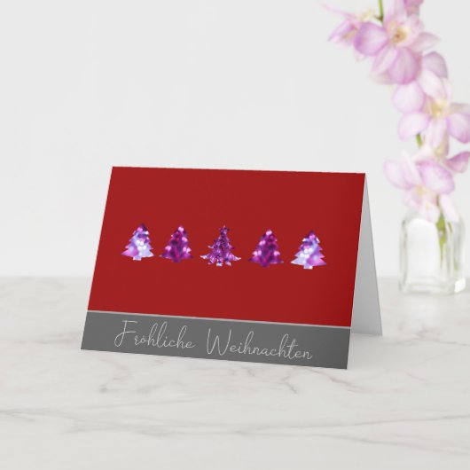 赤エレガントとピンクのメリークリスマスツリーズカード カード (蘭)