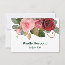 赤エレガントとピンクのローズ縁どウェディングRSVP