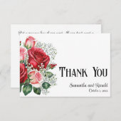赤エレガントとピンクのロ結婚ーズサンキューカード 招待状 (正面/裏面)