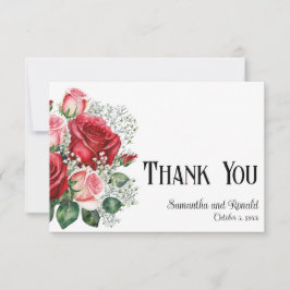 赤エレガントとピンクのロ結婚ーズサンキューカード 招待状