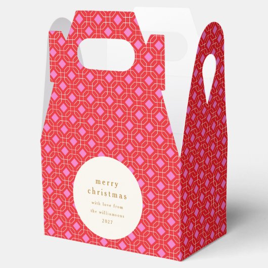 赤エレガントとピンクの幾何学的名前をカスタムする フェイバーボックス (オープン)