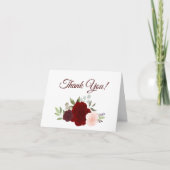 赤エレガントとピンクの水の色のバラの結婚写真 サンキューカード (正面)