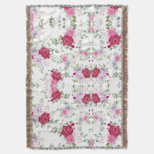 赤エレガントとピンクの花のパターン スローブランケット (正面縦)