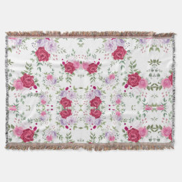 赤エレガントとピンクの花のパターン スローブランケット