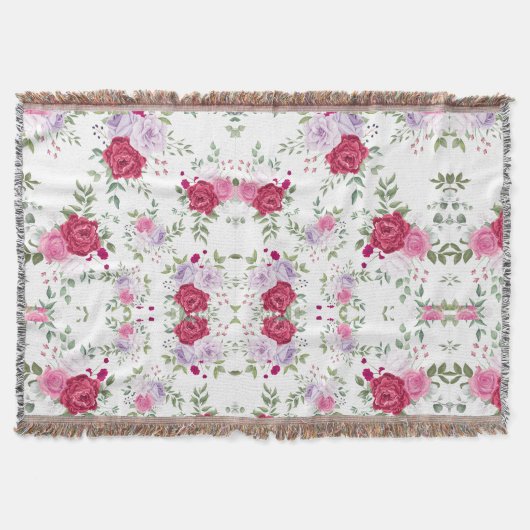 赤エレガントとピンクの花のパターン スローブランケット (正面)