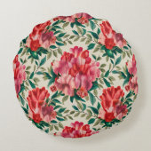 赤エレガントとピンクの花の花柄 ラウンドクッション (裏面)