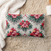 赤エレガントとピンクの花の花柄 ランバークッション (ブランケット)