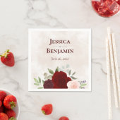 赤エレガントとブルゴーニュの水カラーバラ結婚 スタンダードカクテルナプキン (インサイチュ)