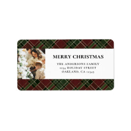 赤エレガントとモダン緑の格子模様のクリスマス ラベル